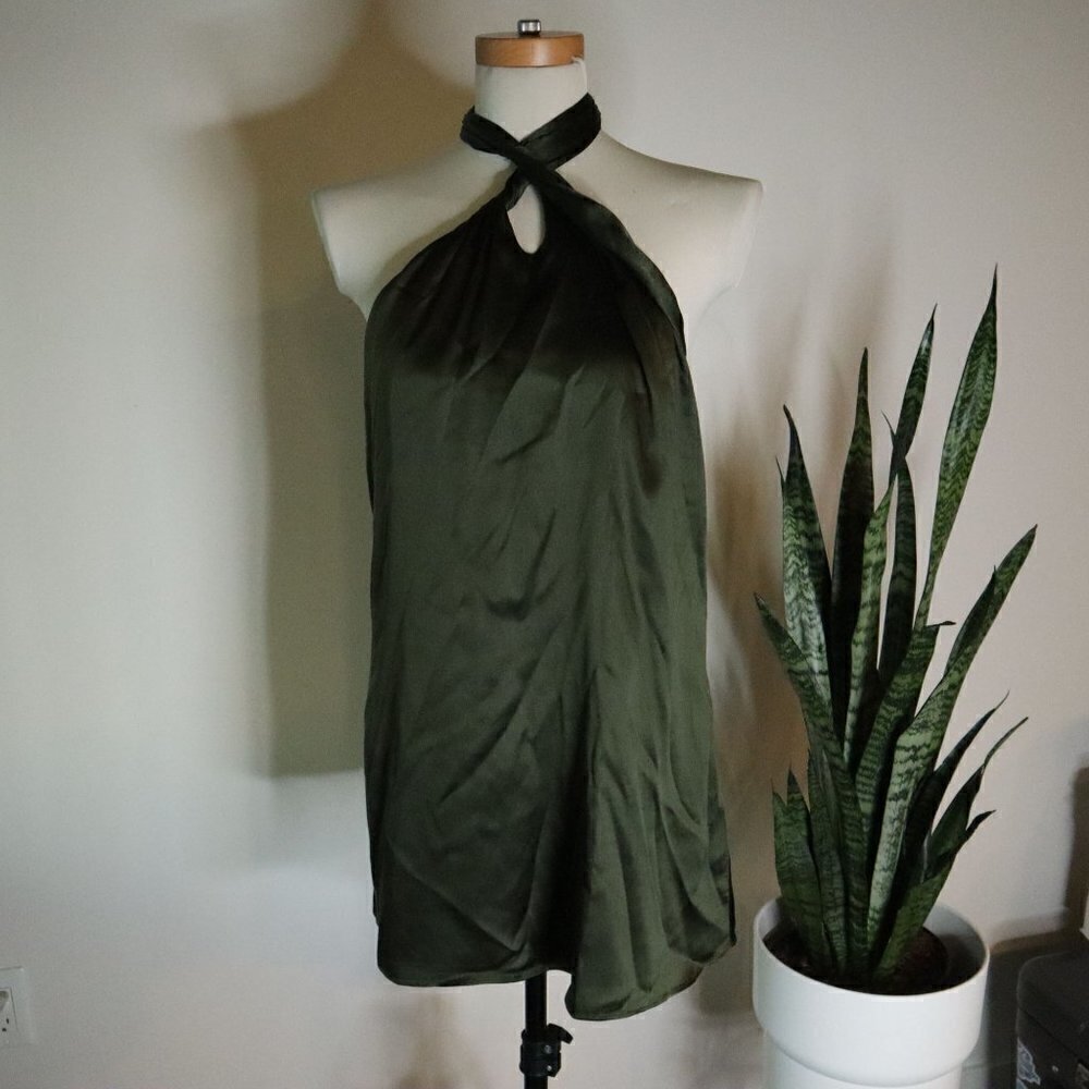 Alice + Olivia Olive Green Keyhole Halter Dress - Picture 11 of 13